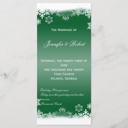 Programme de mariage des flocons de neige verts et (Devant)