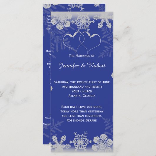 Programme de mariage des flocs de neige bleu et ar (Devant / Derrière)