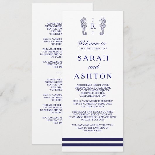 Programme de mariage des hippocampes de la marine (Devant / Derrière)