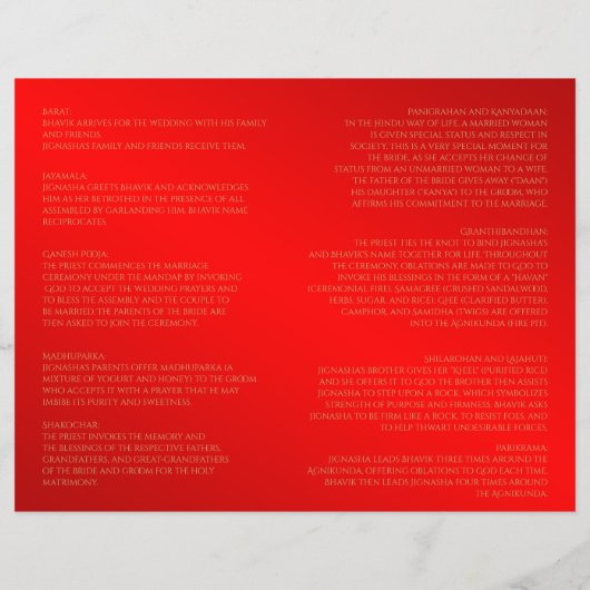 Programme de mariage des Indiens de fleurs rouges  (Dos)