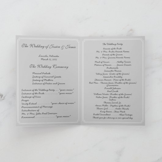 Programme de mariage des Inséparables vintages (Intérieur)