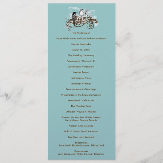 Programme de mariage des Inséparables vintages (Devant)