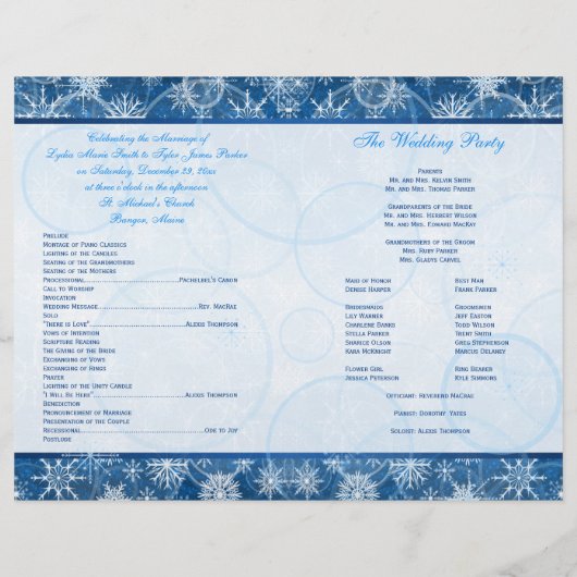 Programme de mariage des lacs de neige bleu et bla (Dos)