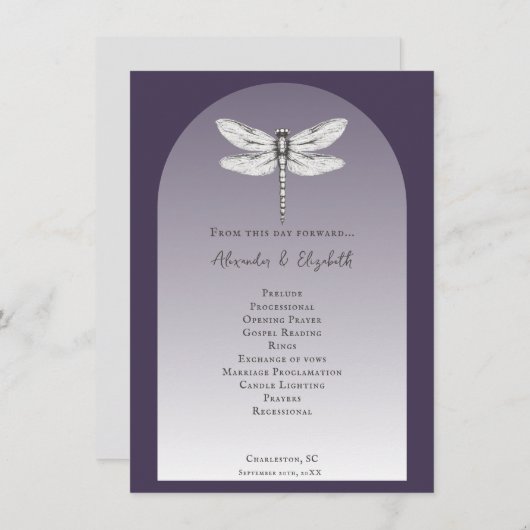 Programme de mariage des libellules violettes fonc (Devant / Derrière)