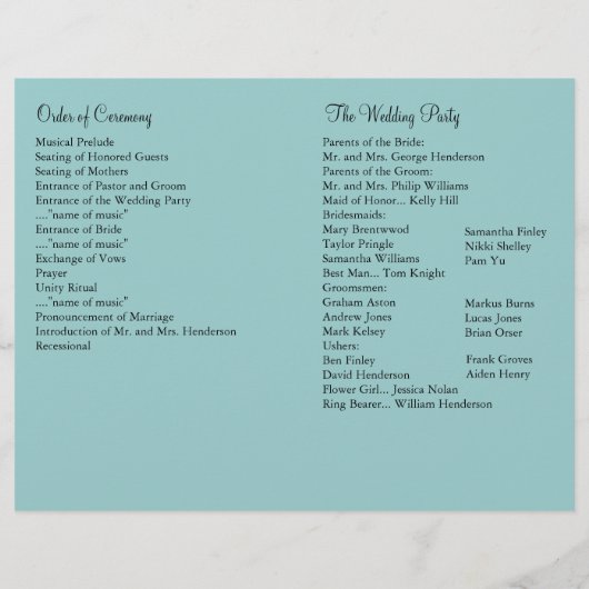 Programme de Mariage des Lumières Parisiennes (Dos)