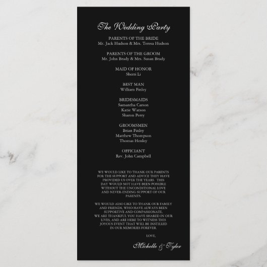 Programme de mariage des lustres blancs et noirs (Dos)