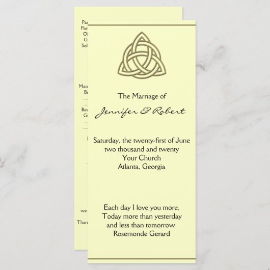 Programme de mariage des noeuds celtiques de l'or  (Devant / Derrière)