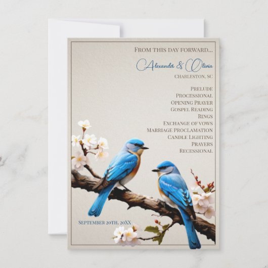 Programme de mariage des oiseaux bleus du printemp (Devant)