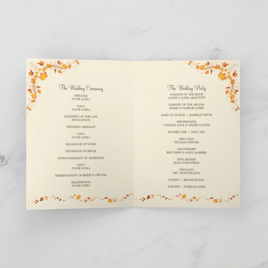 Programme de mariage des oliages d'automne (Intérieur)