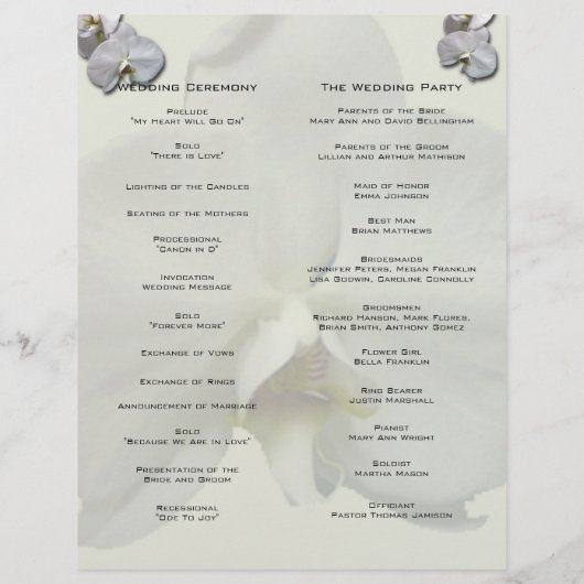 Programme de mariage des orchidées blanches (Dos)