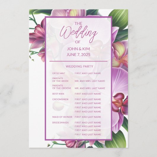 Programme de mariage des orchidées florales (Devant)