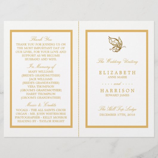 Programme de mariage des papillons de la Parties s (Devant)