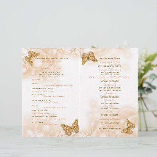 Programme de mariage des papillons en or corail (Debout devant)