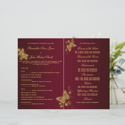 Programme de mariage des papillons en or de Bourgo (Debout devant)