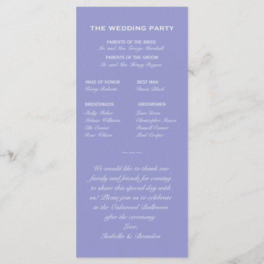 Programme de mariage des papillons violets (Dos)