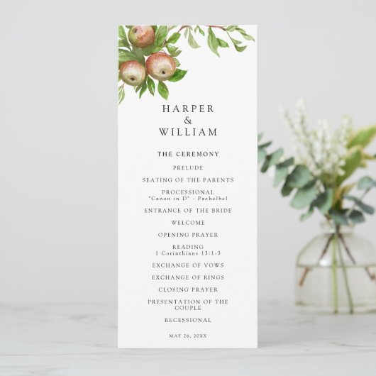Programme de mariage des pommes Watercolor (Debout devant)