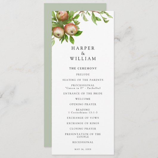 Programme de mariage des pommes Watercolor (Devant / Derrière)