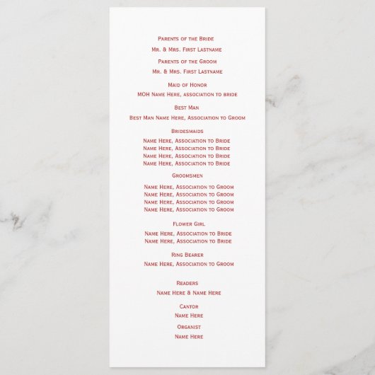 Programme de mariage des pompiers (Dos)