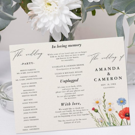 Programme de mariage des prairies de fleurs sauvag