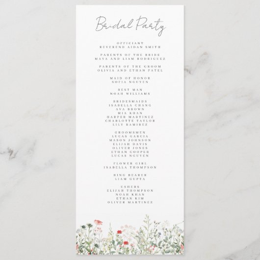 Programme de mariage des prés fleurs sauvages (Dos)