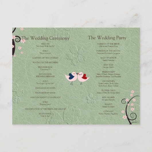 Programme de mariage des Prisonniers de l'amour (Dos)