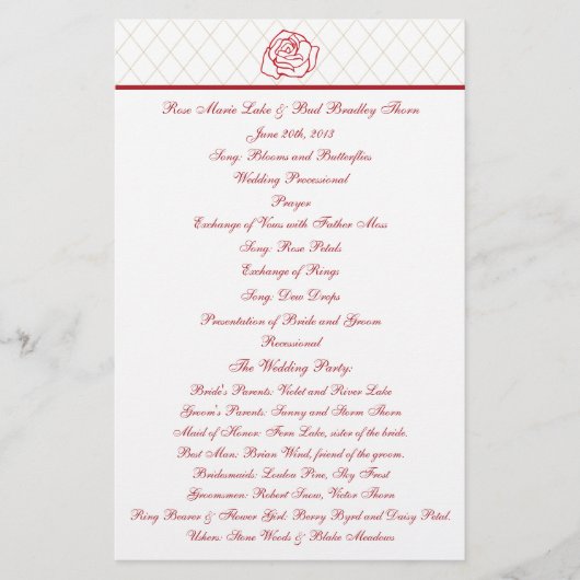 Programme de mariage des roses (Devant)