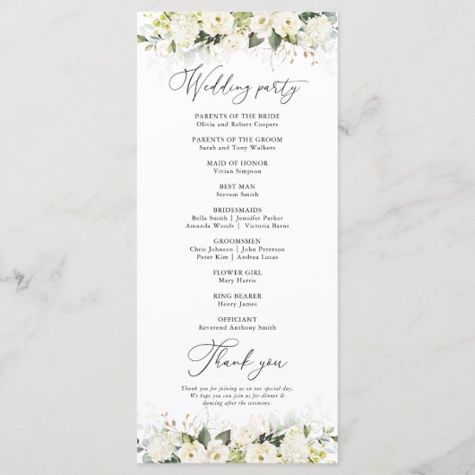 Programme de mariage des roses blanches vertes (Dos)