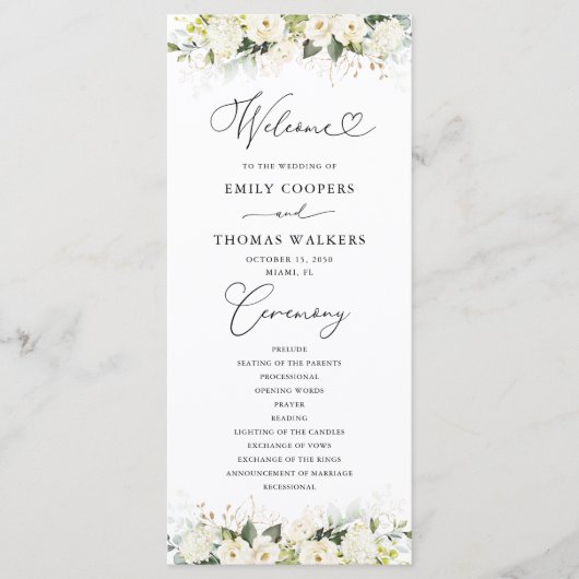 Programme de mariage des roses blanches vertes (Devant)