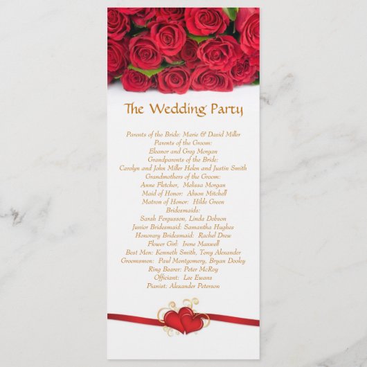 Programme de mariage des roses rouges et du coeur (Dos)