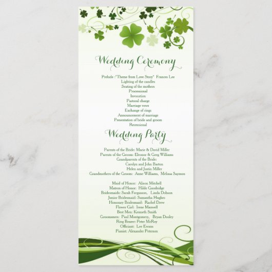 Programme de mariage des Shamrocks irlandais (Dos)