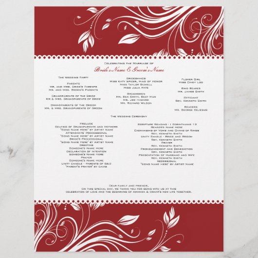 Programme de mariage des tourbillons floraux rouge (Devant)