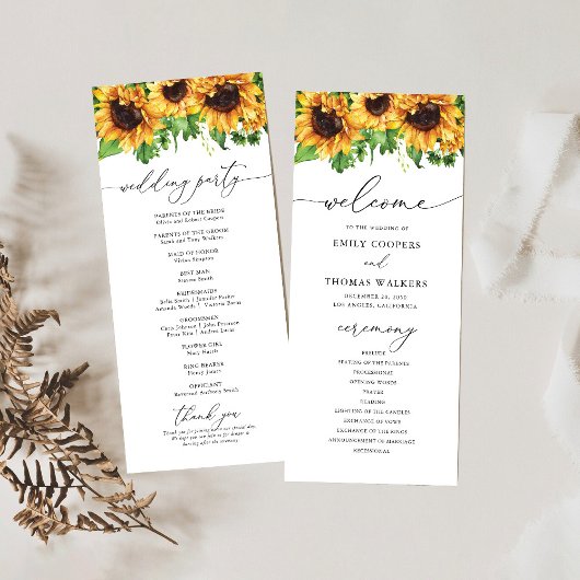 Programme de mariage des tournesols