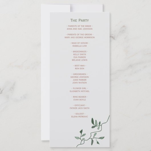 Programme de mariage des tournesols (Dos)