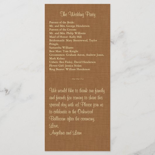 Programme de mariage des tournesols d'automne (Dos)