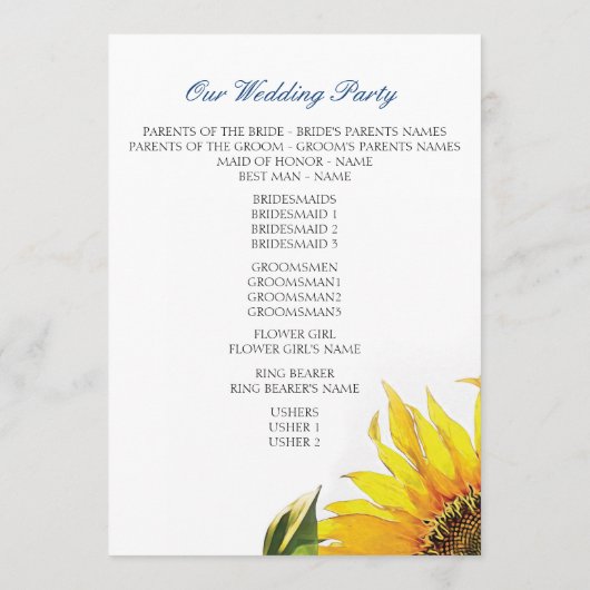 Programme de mariage des tournesols Jaune