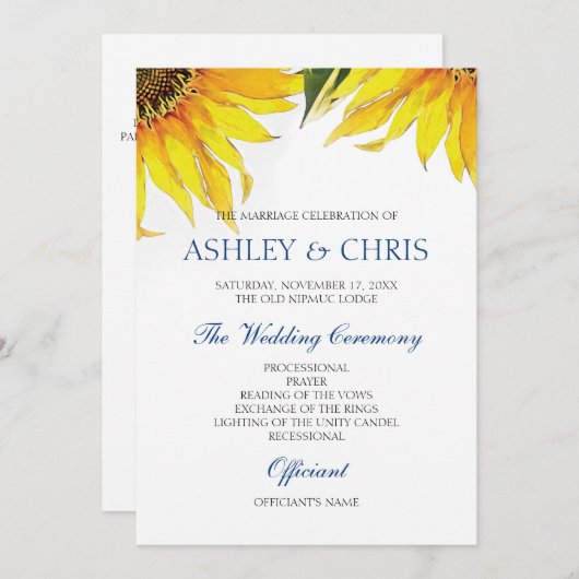 Programme de mariage des tournesols Jaune (Devant / Derrière)