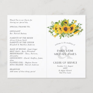Programme de mariage des tournesols ou autre événe