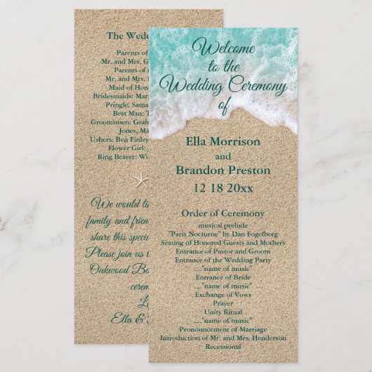 Programme de mariage des vagues de plage (Devant / Derrière)