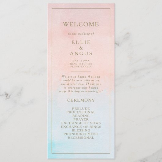 Programme de mariage d'été avec l'aquarelle Sunset (Devant)