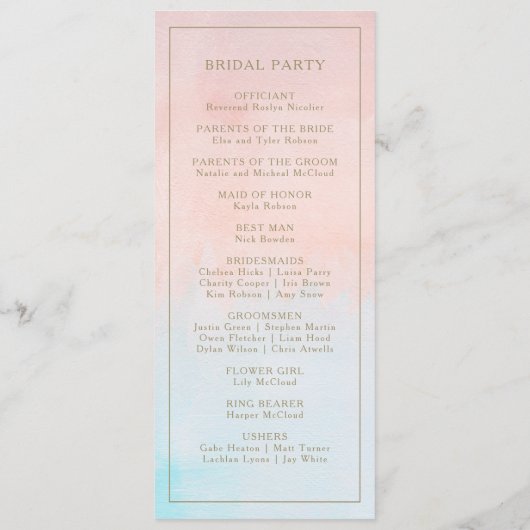 Programme de mariage d'été avec l'aquarelle Sunset (Dos)