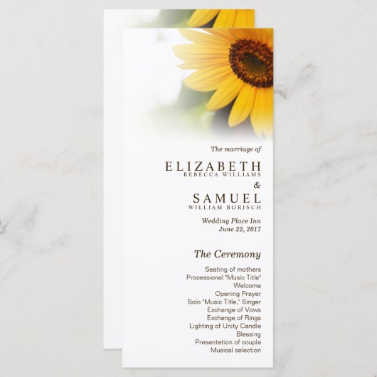 Programme de mariage d'été de tournesol Cartes en  (Devant / Derrière)