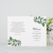 Programme de mariage d'été plié. Feuilles verts (Debout devant)