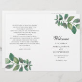 Programme de mariage d'été plié. Feuilles verts (Devant / Derrière)