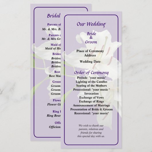 Programme de mariage Deux Lys Blancs (Devant / Derrière)