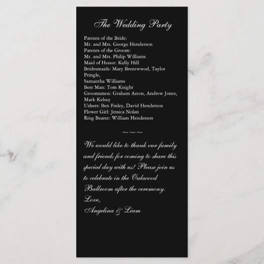 Programme de mariage d'hiver (Dos)