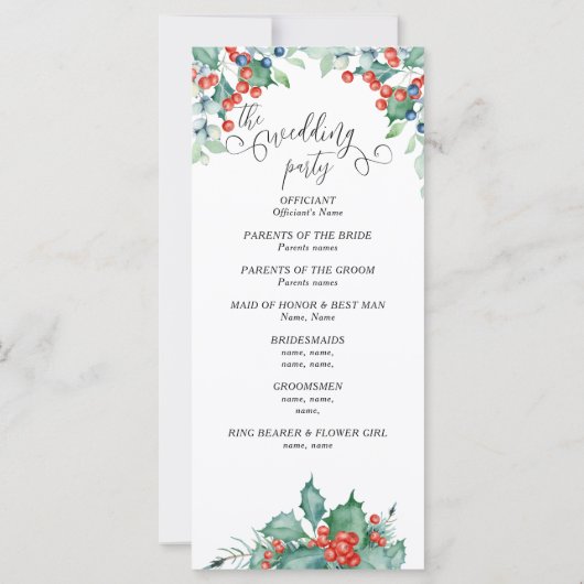 Programme de mariage d'hiver avec texte élégant et (Dos)