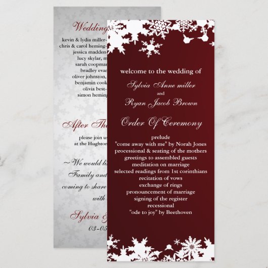 programme de mariage d'hiver des flocons de neige  (Devant / Derrière)