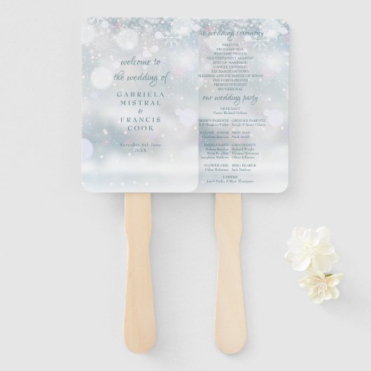 Programme de mariage d'hiver éventail à main avec (Devant et derrière)