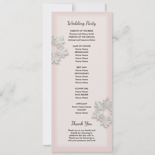 Programme de mariage d'hiver Flocons de neige élég (Dos)