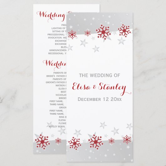 Programme de mariage d'hiver moderne rouge, gris (Devant / Derrière)